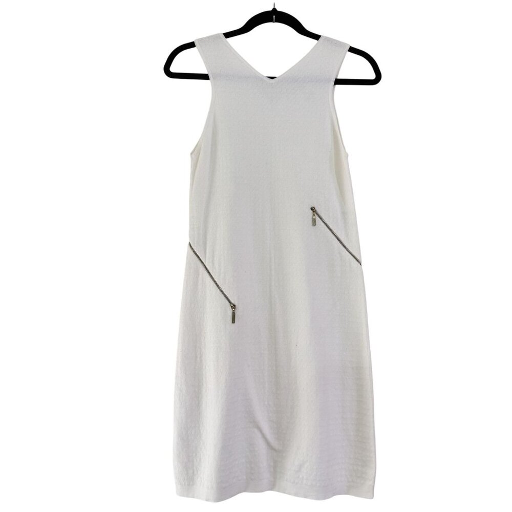 Chanel Women's White Cotton Pique‎ Knit Zipper Sleeveless Tank Dress Size 36